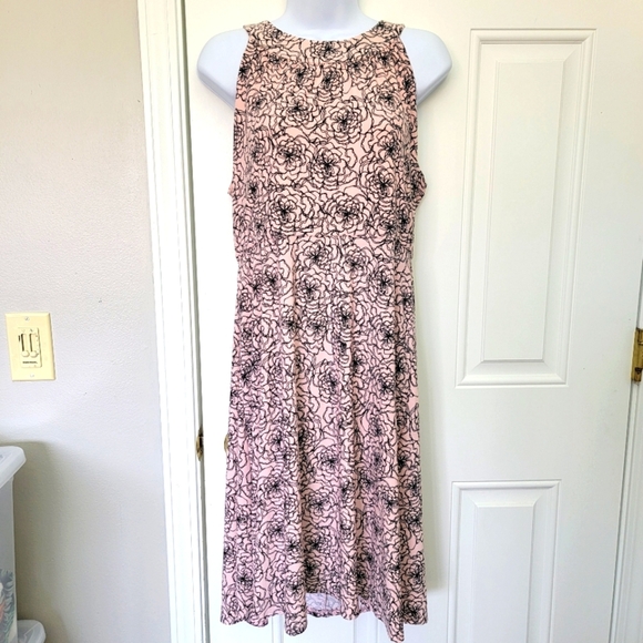 Tommy Hilfiger Halter Neck Sleeveless Rayon Pink Black Floral Dress Size 8 - Picture 1 of 10